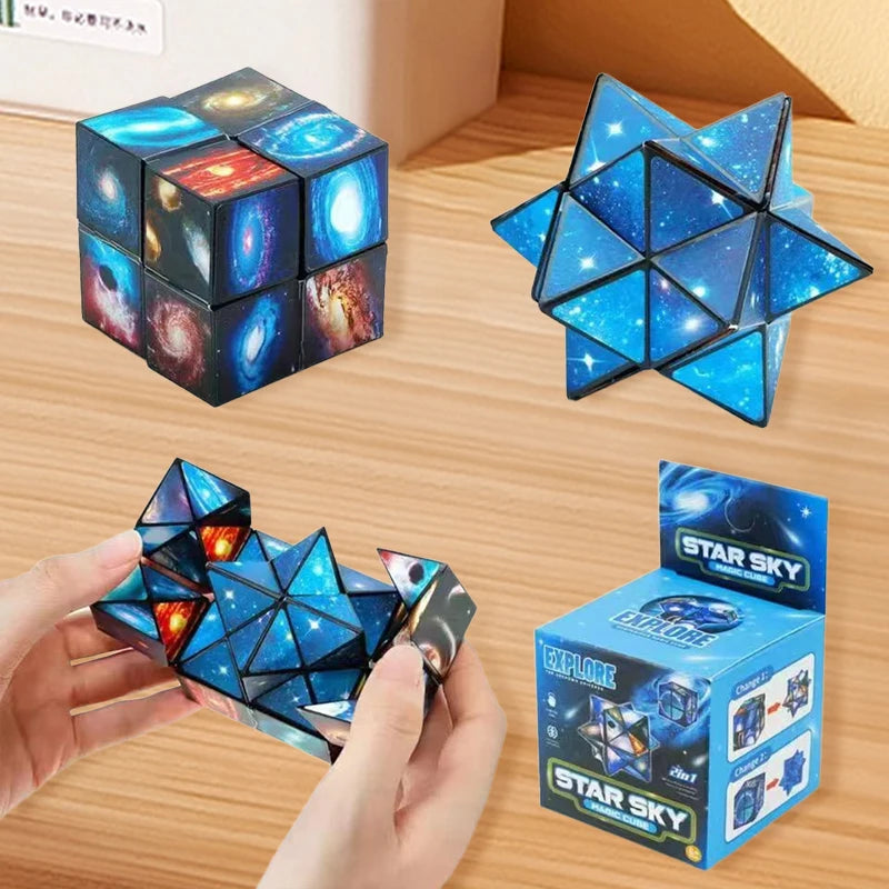 Galaxy Transforming Cube and Star 3D Fidget Toy