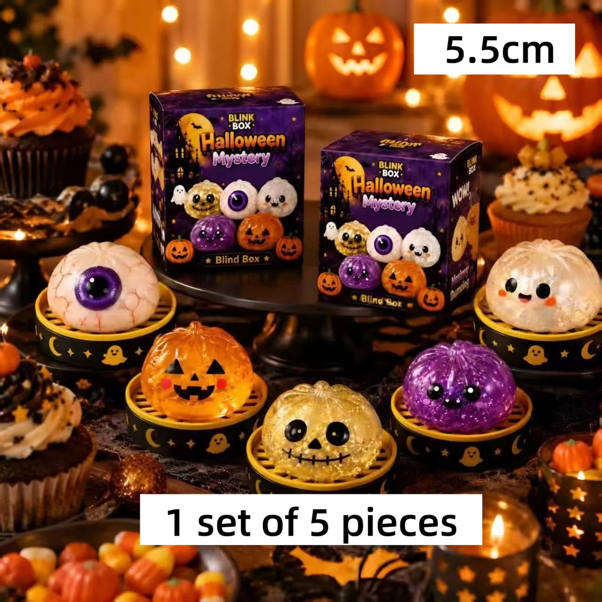Halloween Squishy Fidget Toys with Gift Box, 5.5cm