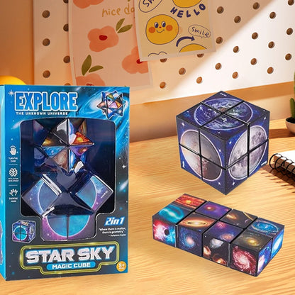 Galaxy Transforming Cube and Star 3D Fidget Toy