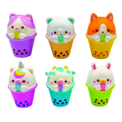Raymond Geddes Boba Tea Friends Squishies for Kids (24 Pack) - Cute Squishy Animals with Boba Tea Cups - Boba Party Favors