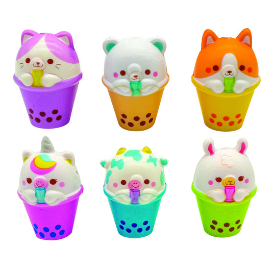 Raymond Geddes Boba Tea Friends Squishies for Kids (24 Pack) - Cute Squishy Animals with Boba Tea Cups - Boba Party Favors